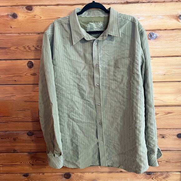 prAna Men's XXL Olive Green Stripe Corduroy Look Button Up Shirt - Picture 1 of 6